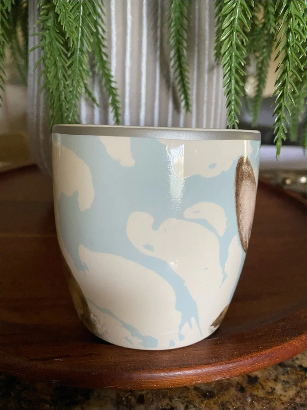 Williams-Sonoma Damask Bunny coffee mug w/ brown rabbit design